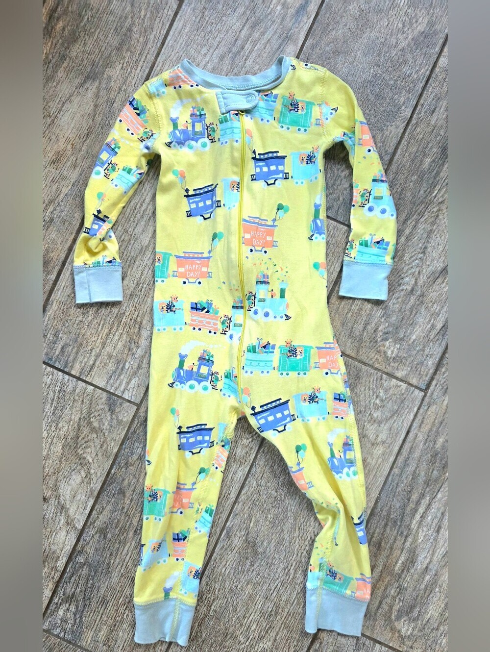 The Beaufort Bonnet Company Yellow Train Kids Pajamas One Piece Pima Cotton 2t